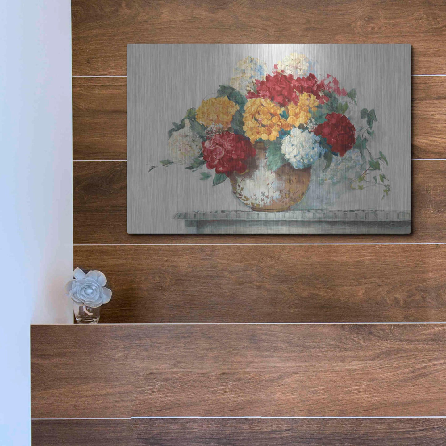 Luxe Metal Art 'Fall Hydrangea Cottage Crop' by Carol Rowan, Metal Wall Art,16x12