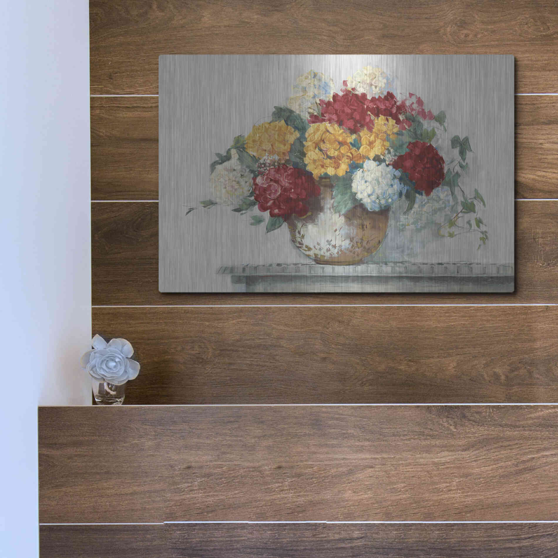 Luxe Metal Art 'Fall Hydrangea Cottage Crop' by Carol Rowan, Metal Wall Art,16x12