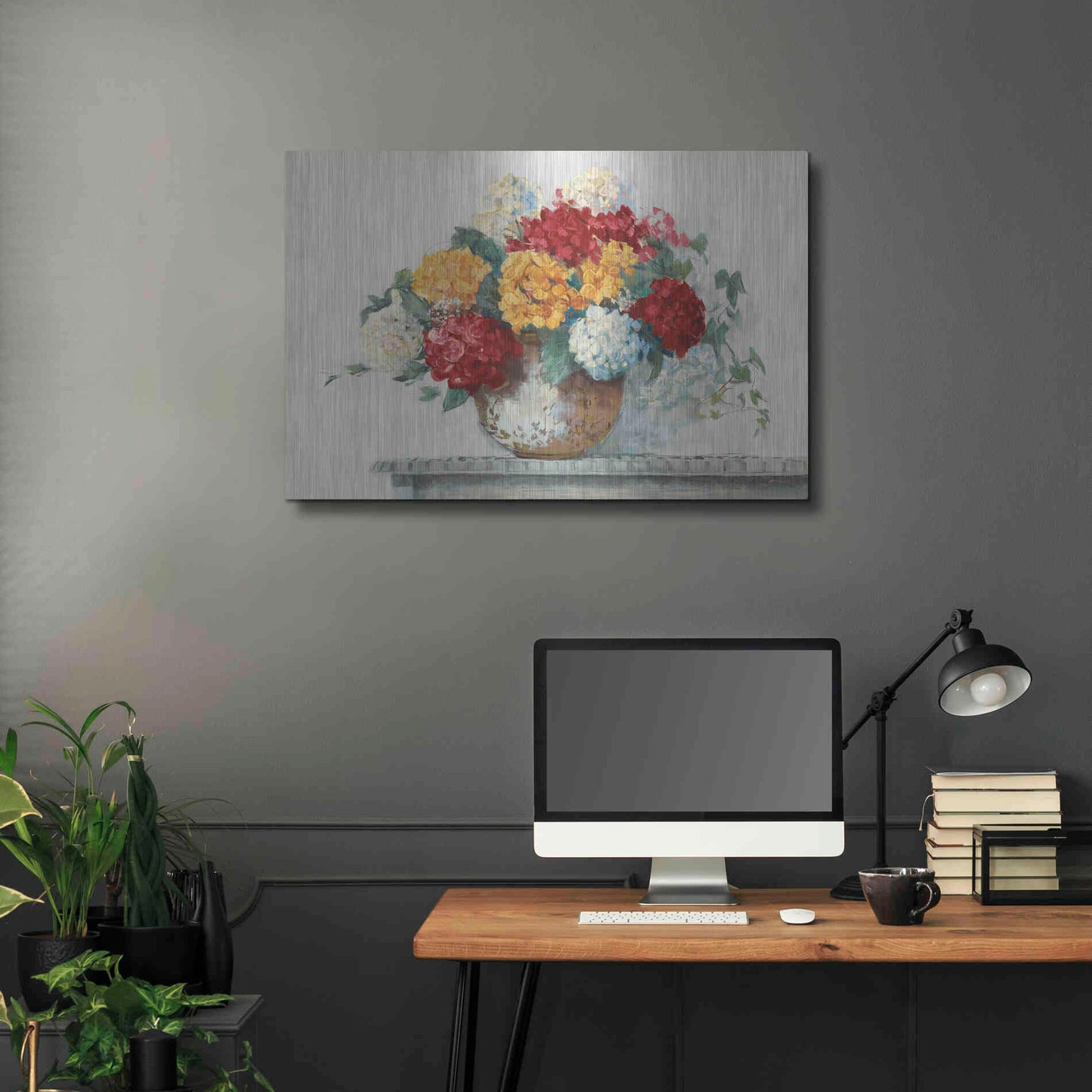 Luxe Metal Art 'Fall Hydrangea Cottage Crop' by Carol Rowan, Metal Wall Art,36x24