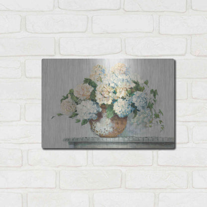 Luxe Metal Art 'White Hydrangea Cottage' by Carol Rowan, Metal Wall Art,16x12