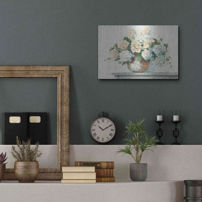 Luxe Metal Art 'White Hydrangea Cottage' by Carol Rowan, Metal Wall Art,16x12