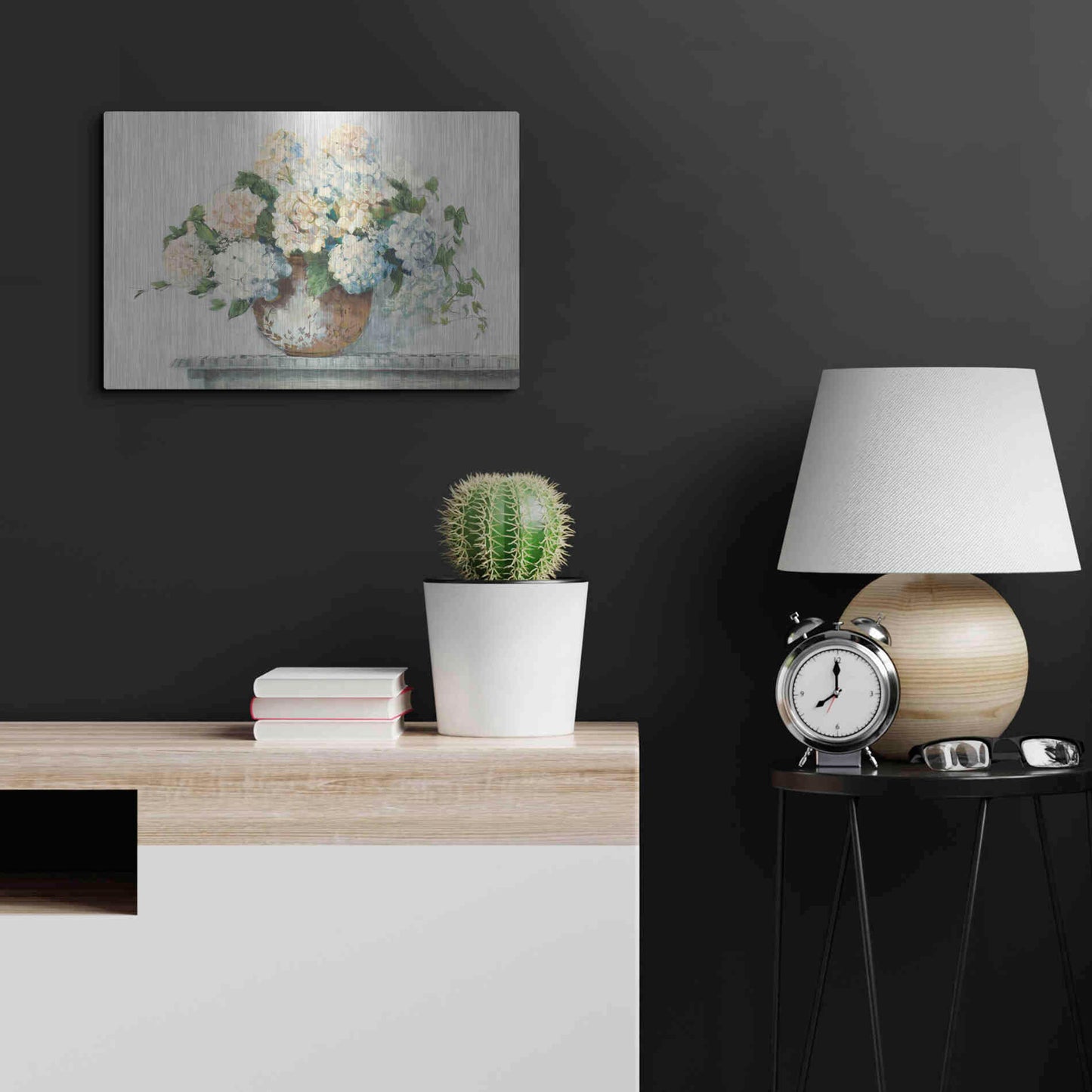 Luxe Metal Art 'White Hydrangea Cottage' by Carol Rowan, Metal Wall Art,24x16