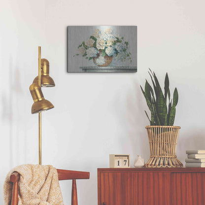 Luxe Metal Art 'White Hydrangea Cottage' by Carol Rowan, Metal Wall Art,24x16