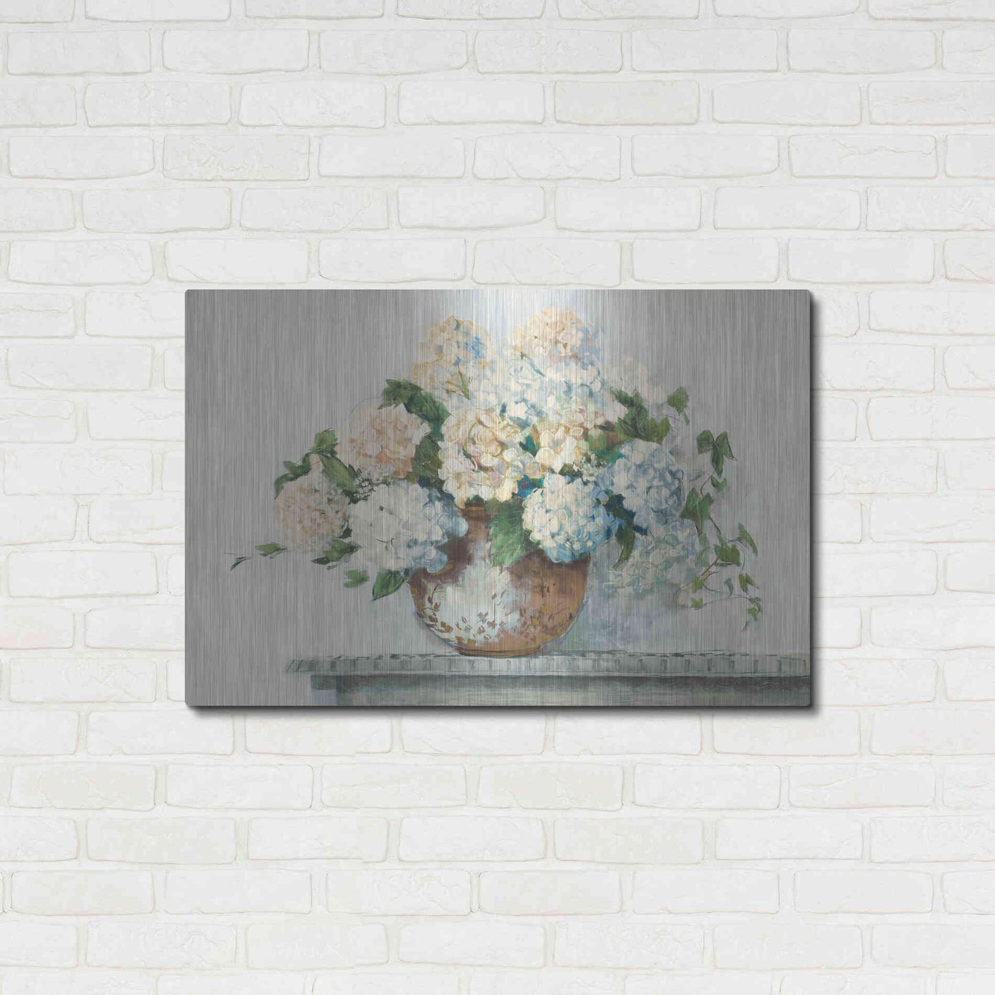 Luxe Metal Art 'White Hydrangea Cottage' by Carol Rowan, Metal Wall Art,36x24