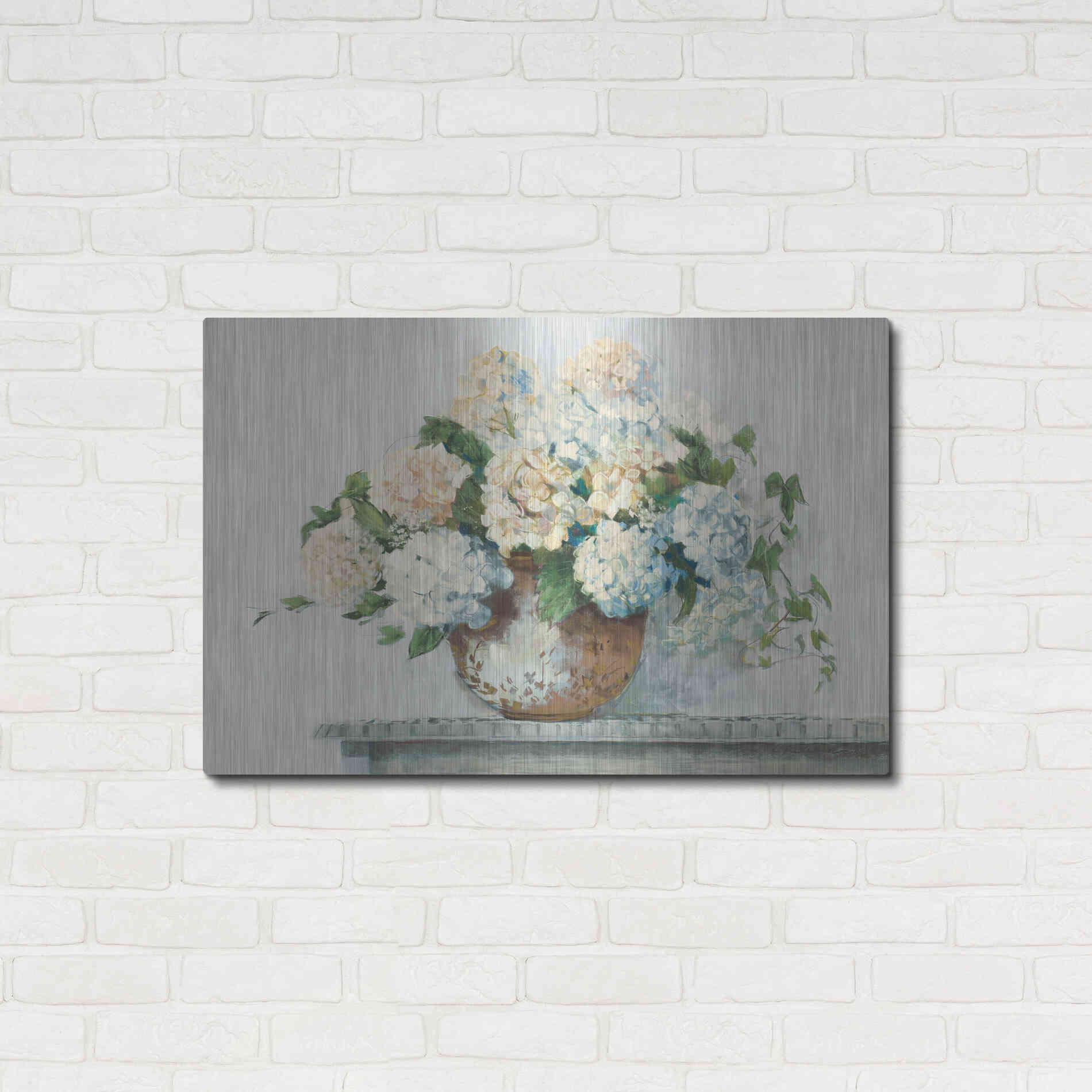 Luxe Metal Art 'White Hydrangea Cottage' by Carol Rowan, Metal Wall Art,36x24