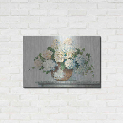 Luxe Metal Art 'White Hydrangea Cottage' by Carol Rowan, Metal Wall Art,36x24