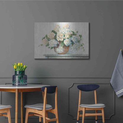 Luxe Metal Art 'White Hydrangea Cottage' by Carol Rowan, Metal Wall Art,36x24