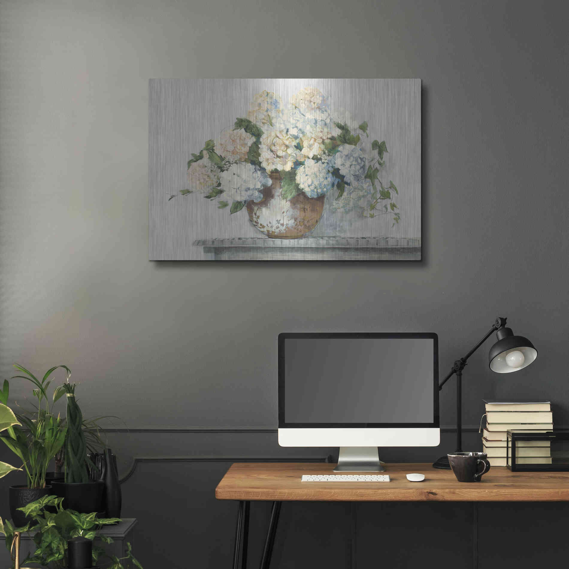 Luxe Metal Art 'White Hydrangea Cottage' by Carol Rowan, Metal Wall Art,36x24