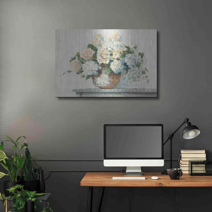 Luxe Metal Art 'White Hydrangea Cottage' by Carol Rowan, Metal Wall Art,36x24