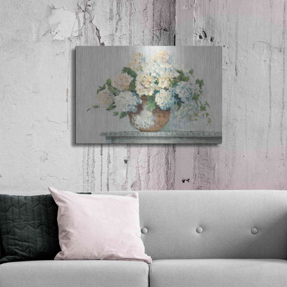 Luxe Metal Art 'White Hydrangea Cottage' by Carol Rowan, Metal Wall Art,36x24
