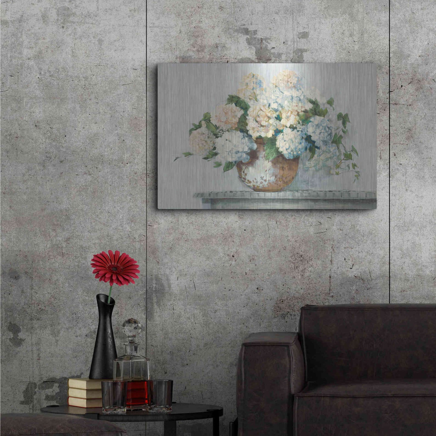 Luxe Metal Art 'White Hydrangea Cottage' by Carol Rowan, Metal Wall Art,36x24