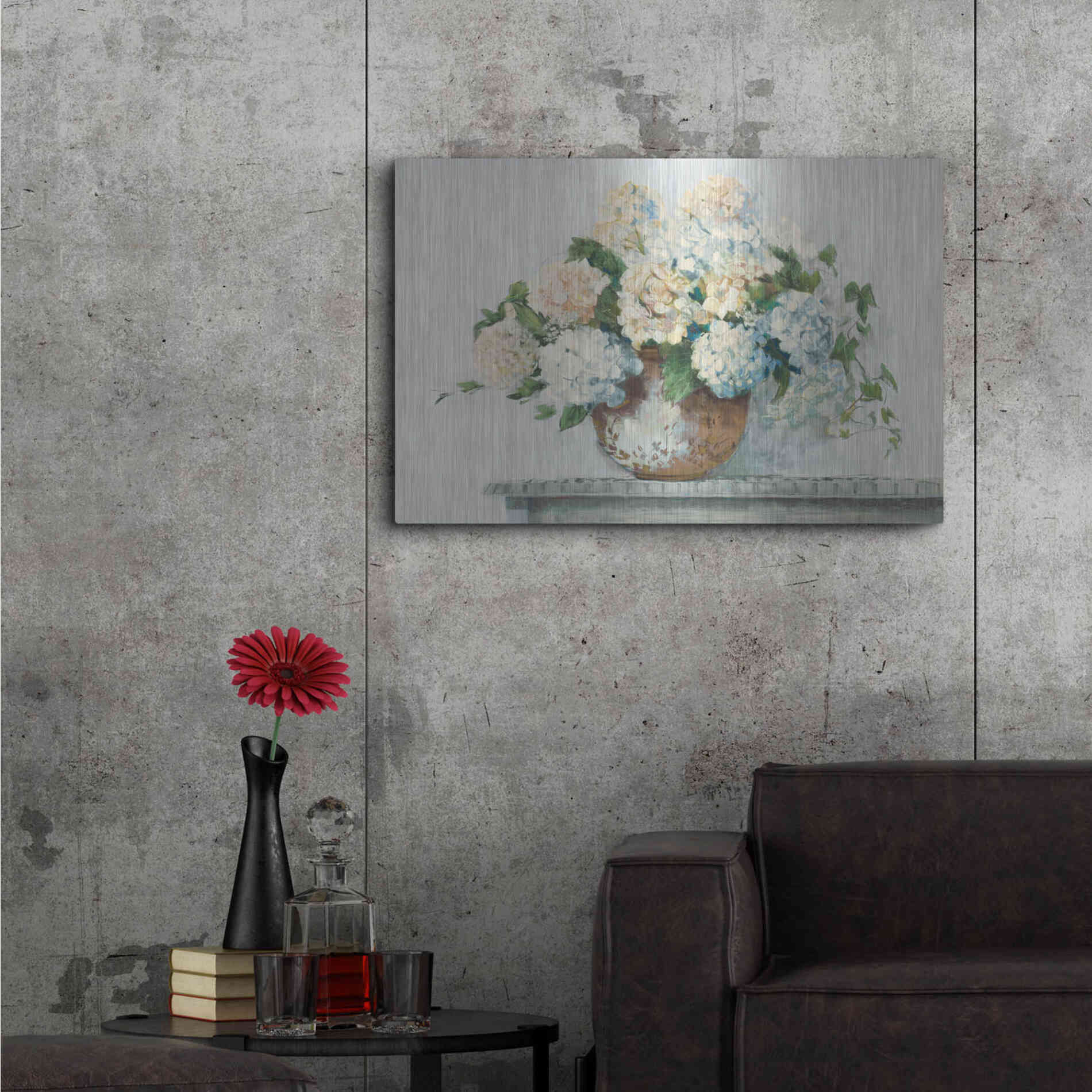 Luxe Metal Art 'White Hydrangea Cottage' by Carol Rowan, Metal Wall Art,36x24