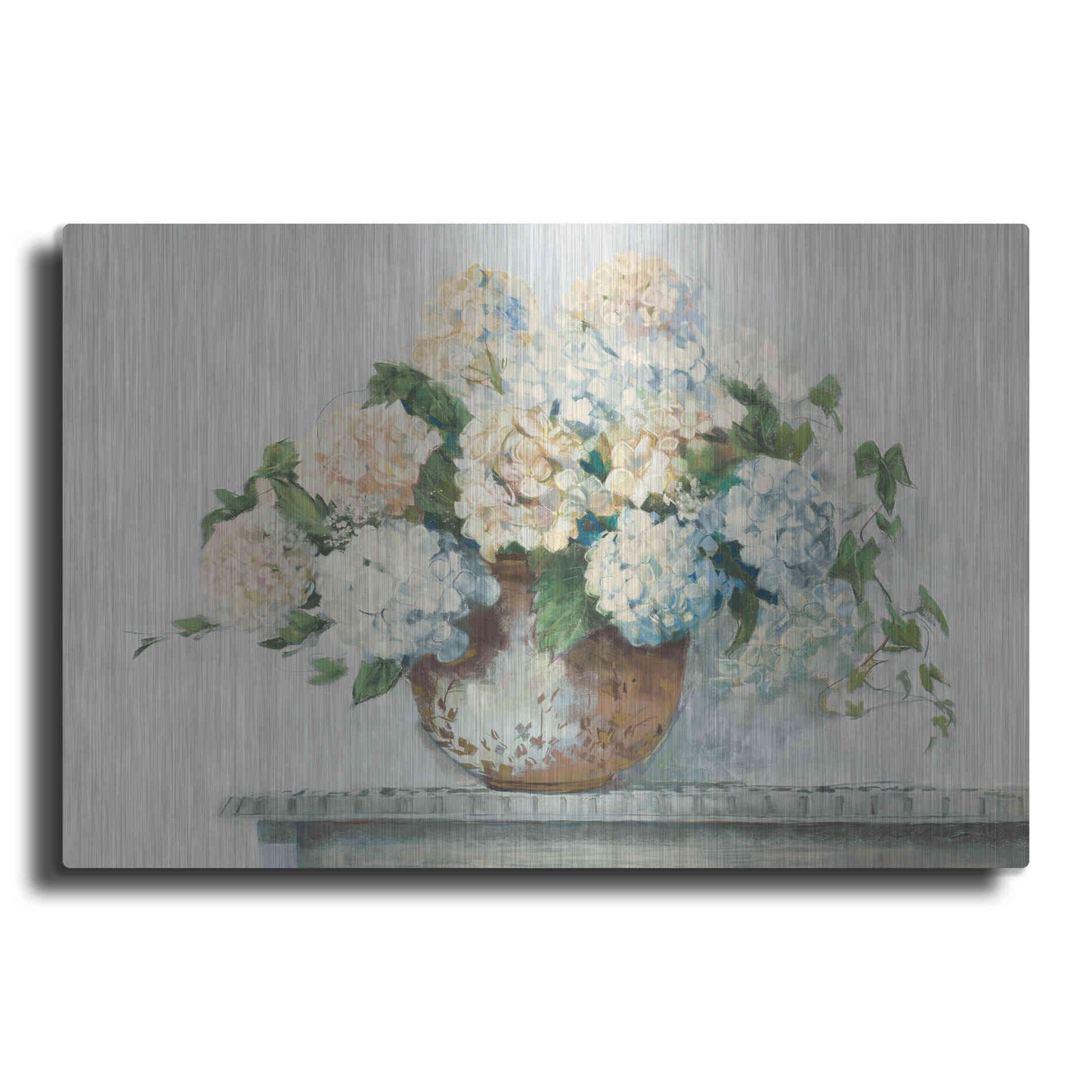 Luxe Metal Art 'White Hydrangea Cottage' by Carol Rowan, Metal Wall Art