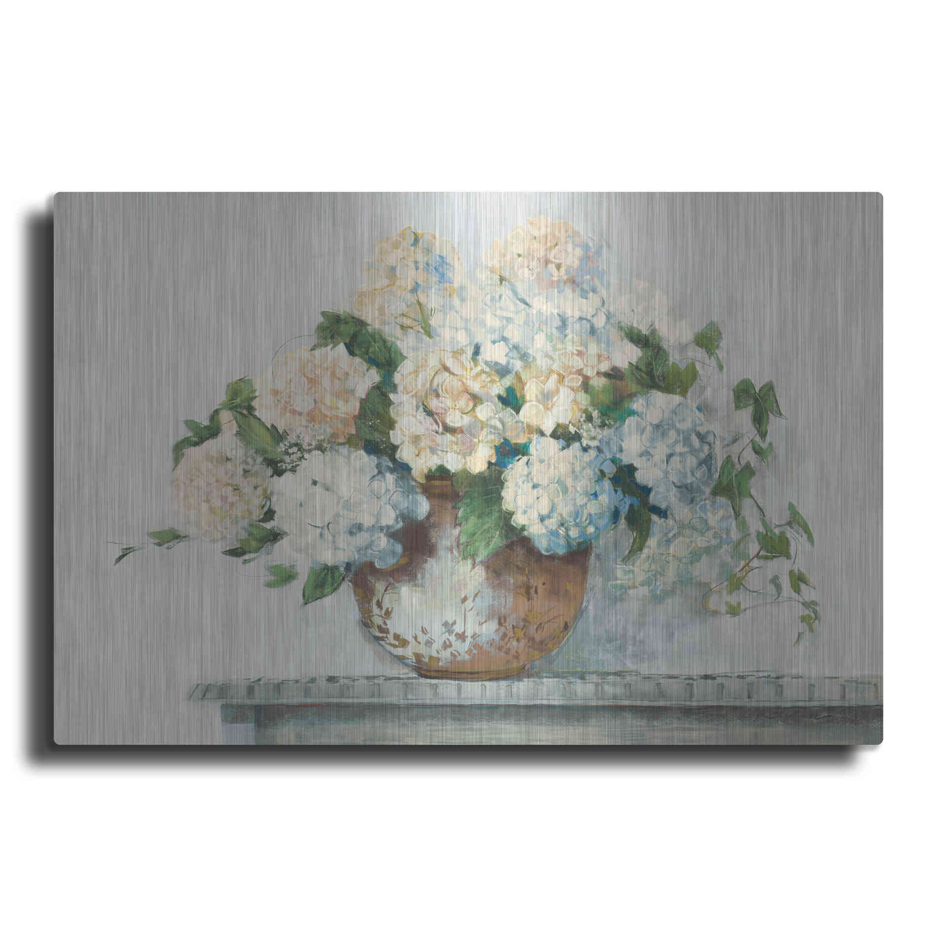 Luxe Metal Art 'White Hydrangea Cottage' by Carol Rowan, Metal Wall Art
