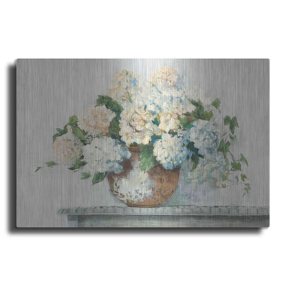Luxe Metal Art 'White Hydrangea Cottage' by Carol Rowan, Metal Wall Art