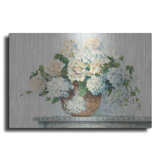 Luxe Metal Art 'White Hydrangea Cottage' by Carol Rowan, Metal Wall Art