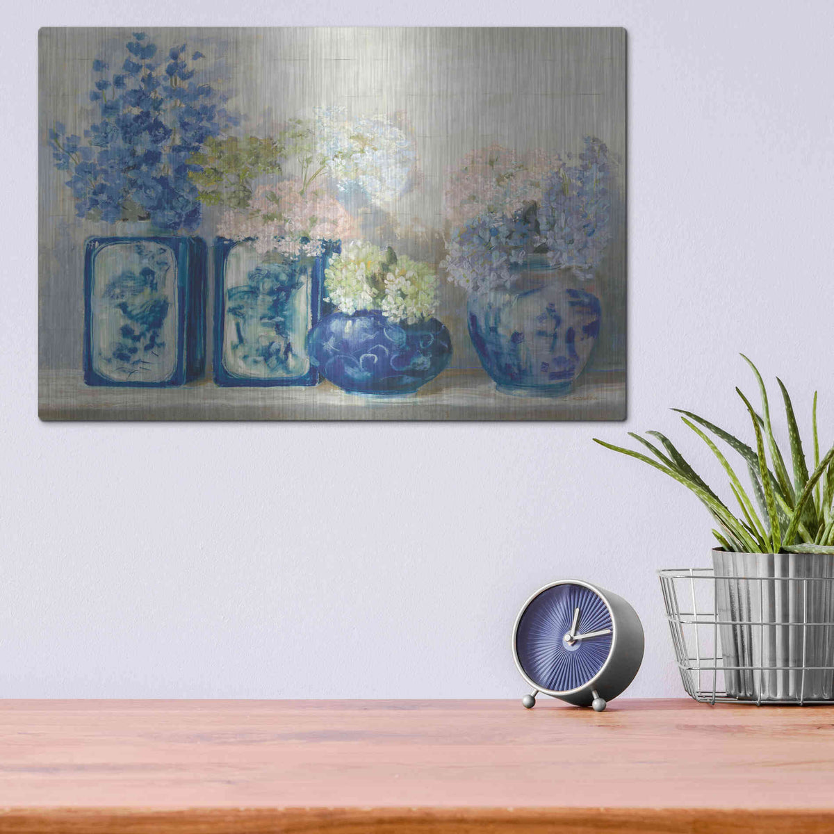 Luxe Metal Art 'Ladys Mantle On Shiplap Coral' by Carol Rowan, Metal Wall Art,16x12