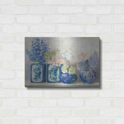 Luxe Metal Art 'Ladys Mantle On Shiplap Coral' by Carol Rowan, Metal Wall Art,24x16