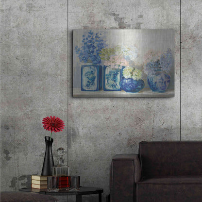 Luxe Metal Art 'Ladys Mantle On Shiplap Coral' by Carol Rowan, Metal Wall Art,36x24