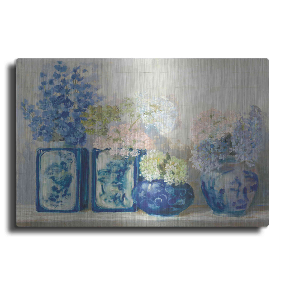 Luxe Metal Art 'Ladys Mantle On Shiplap Coral' by Carol Rowan, Metal Wall Art