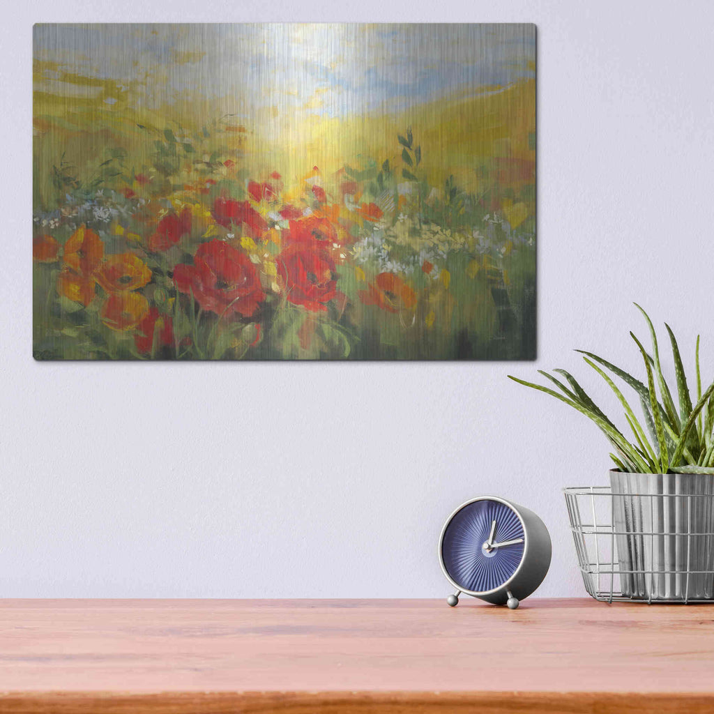 Luxe Metal Art 'Oriental Poppy Field Crop' by Carol Rowan, Metal Wall Art,16x12