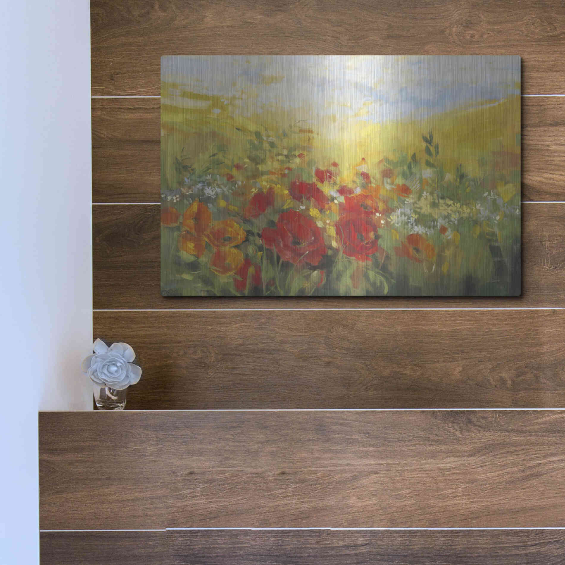 Luxe Metal Art 'Oriental Poppy Field Crop' by Carol Rowan, Metal Wall Art,16x12