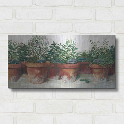 Luxe Metal Art 'Pots Of Herbs I White' by Carol Rowan, Metal Wall Art,24x12