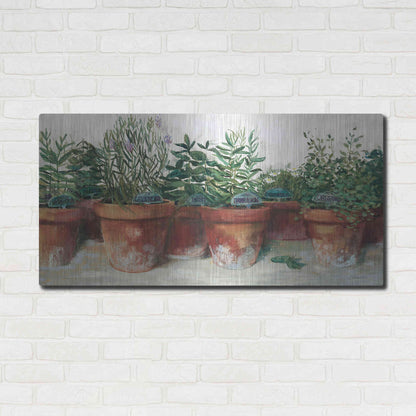 Luxe Metal Art 'Pots Of Herbs I White' by Carol Rowan, Metal Wall Art,48x24