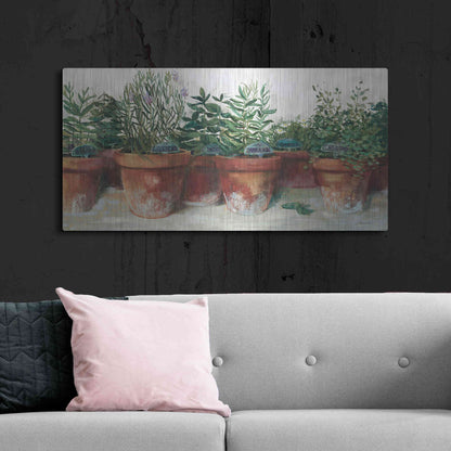 Luxe Metal Art 'Pots Of Herbs I White' by Carol Rowan, Metal Wall Art,48x24