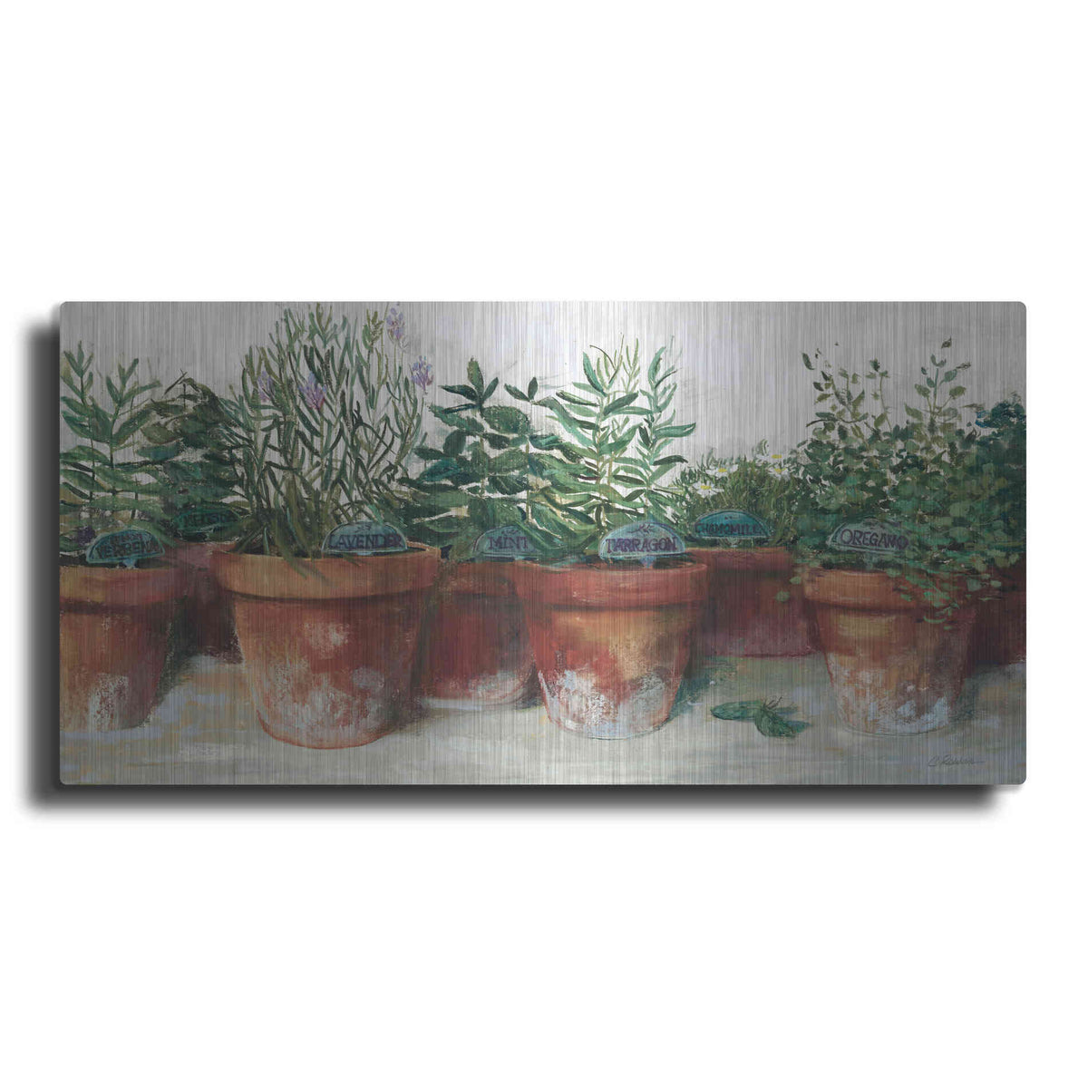 Luxe Metal Art 'Pots Of Herbs I White' by Carol Rowan, Metal Wall Art