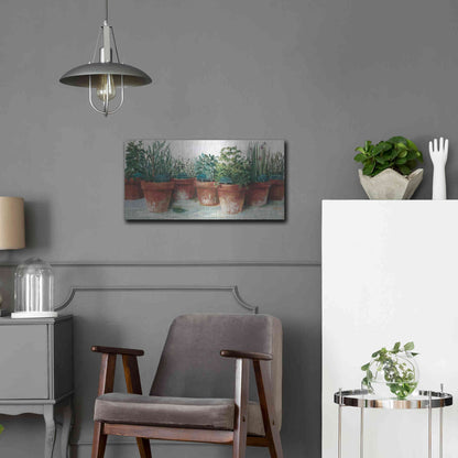 Luxe Metal Art 'Pots Of Herbs II White' by Carol Rowan, Metal Wall Art,24x12