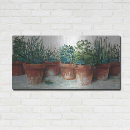 Luxe Metal Art 'Pots Of Herbs II White' by Carol Rowan, Metal Wall Art,48x24
