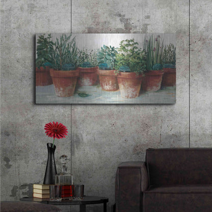 Luxe Metal Art 'Pots Of Herbs II White' by Carol Rowan, Metal Wall Art,48x24