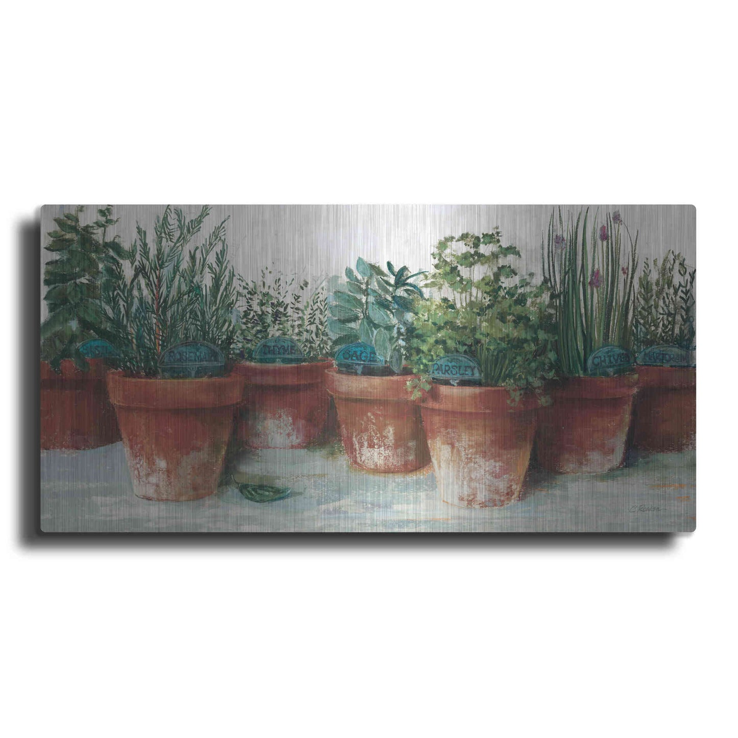 Luxe Metal Art 'Pots Of Herbs II White' by Carol Rowan, Metal Wall Art