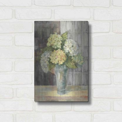Luxe Metal Art 'Yellow Hydrangea Gray' by Carol Rowan, Metal Wall Art,12x16