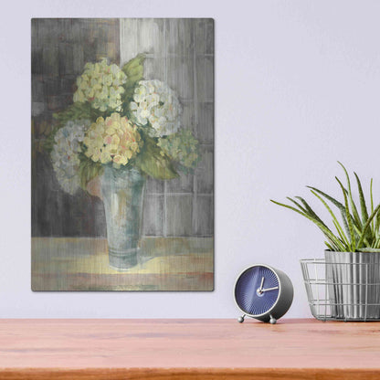 Luxe Metal Art 'Yellow Hydrangea Gray' by Carol Rowan, Metal Wall Art,12x16