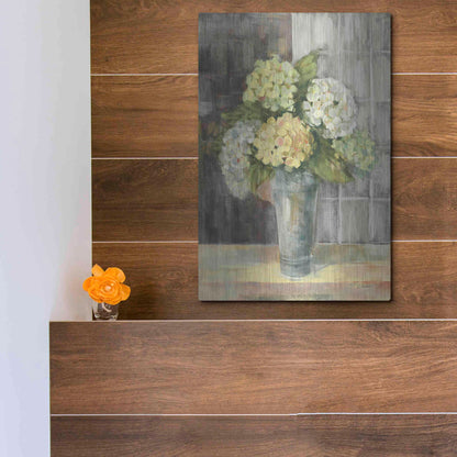 Luxe Metal Art 'Yellow Hydrangea Gray' by Carol Rowan, Metal Wall Art,12x16