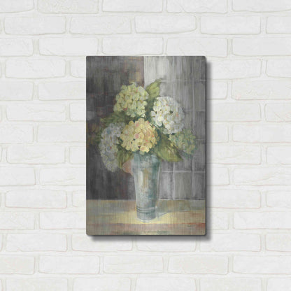 Luxe Metal Art 'Yellow Hydrangea Gray' by Carol Rowan, Metal Wall Art,16x24