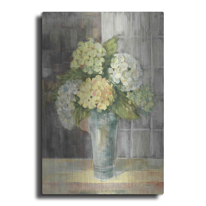 Luxe Metal Art 'Yellow Hydrangea Gray' by Carol Rowan, Metal Wall Art
