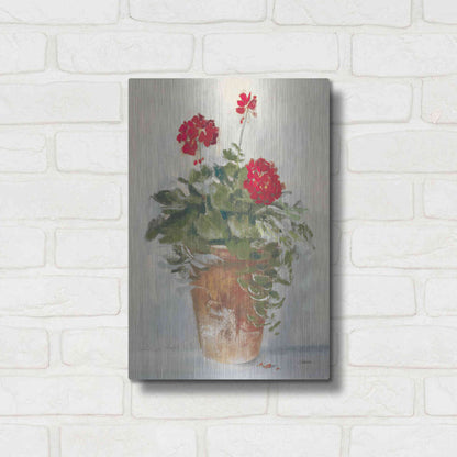 Luxe Metal Art 'Potted Geraniums II Light' by Carol Rowan, Metal Wall Art,12x16