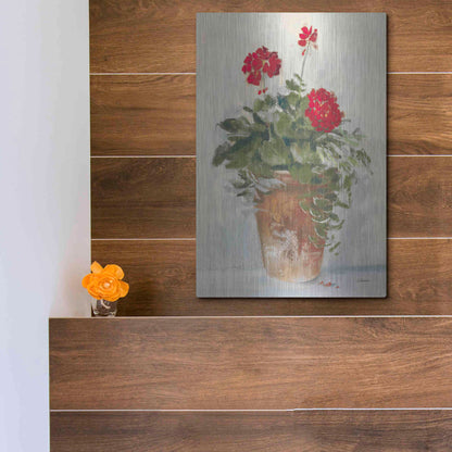 Luxe Metal Art 'Potted Geraniums II Light' by Carol Rowan, Metal Wall Art,12x16