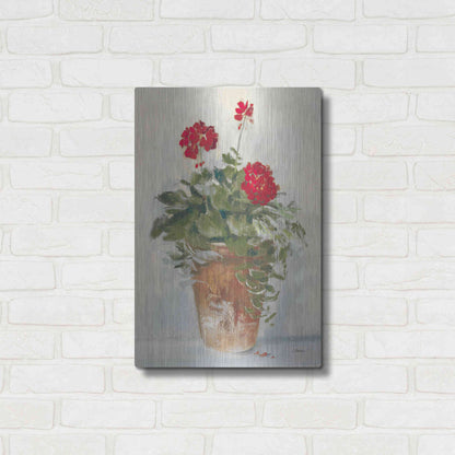 Luxe Metal Art 'Potted Geraniums II Light' by Carol Rowan, Metal Wall Art,16x24