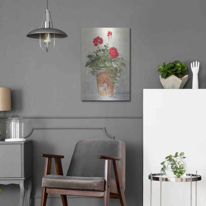 Luxe Metal Art 'Potted Geraniums II Light' by Carol Rowan, Metal Wall Art,16x24