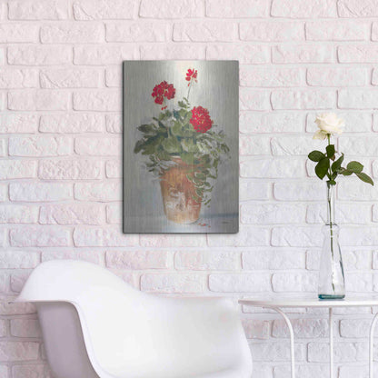 Luxe Metal Art 'Potted Geraniums II Light' by Carol Rowan, Metal Wall Art,16x24