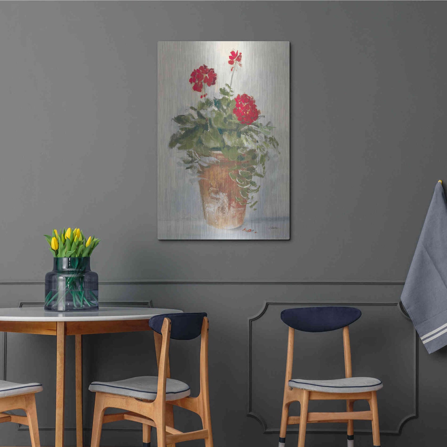 Luxe Metal Art 'Potted Geraniums II Light' by Carol Rowan, Metal Wall Art,24x36