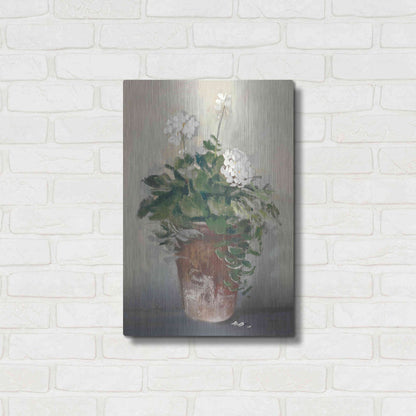 Luxe Metal Art 'Pot Of White Geraniums' by Carol Rowan, Metal Wall Art,16x24