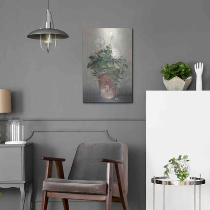 Luxe Metal Art 'Pot Of White Geraniums' by Carol Rowan, Metal Wall Art,16x24