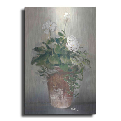 Luxe Metal Art 'Pot Of White Geraniums' by Carol Rowan, Metal Wall Art