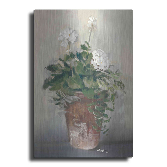 Luxe Metal Art 'Pot Of White Geraniums' by Carol Rowan, Metal Wall Art