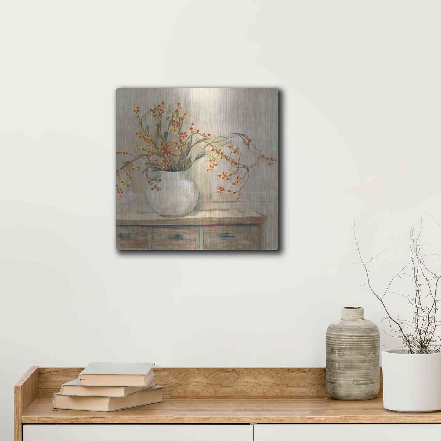 Luxe Metal Art 'Nancy Bittersweet Neutral Sq' by Carol Rowan, Metal Wall Art,12x12